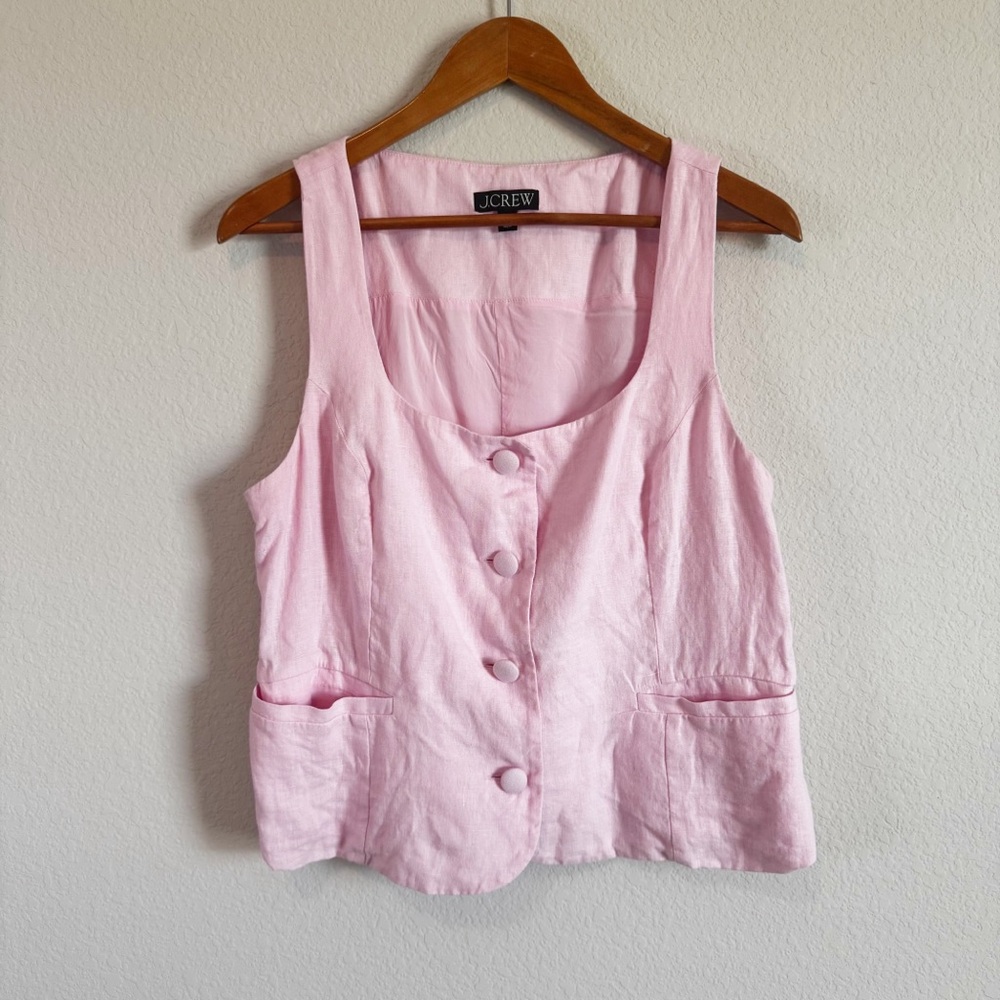 J. Crew Women's Light Pink Scoopneck Linen Blend Vest Size 12 - Picture 2 of 9